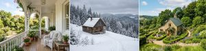 Загородная недвижимость: веранда, избушка в снегу, коттедж